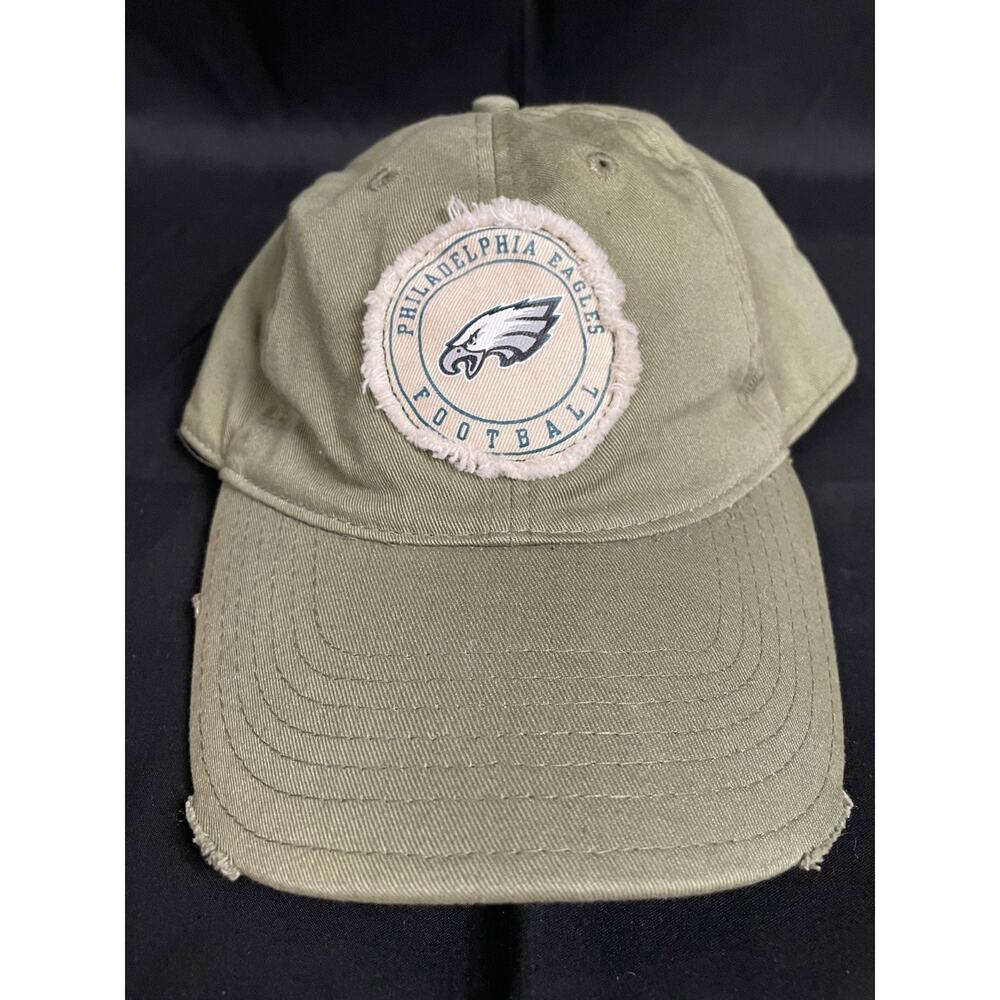 VTG Philadelphia Eagles Distressed Strapback Hat NFL Football Olive Cotton Cap